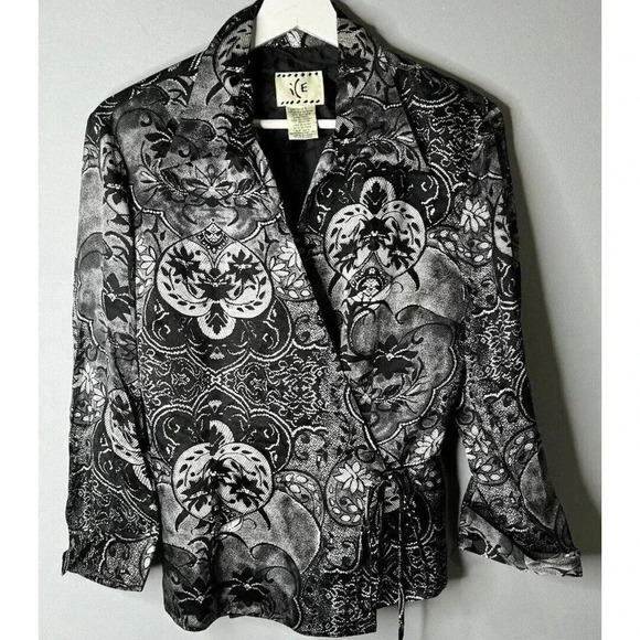 Silk Blouse Wrap Dressy Women Size Large By Ice Euc Color Black 100% Silk - Picture 1 of 8